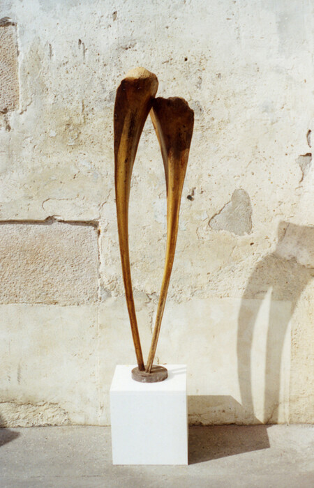"Equilibre"; 109 x 34 x 15cm; m&eacute;tal et fibres v&eacute;g&eacute;tales